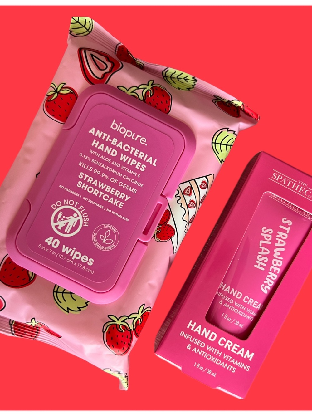Strawberry Shortcake Anti-Bacterial Hand Wipes & hand cream- 2 fer